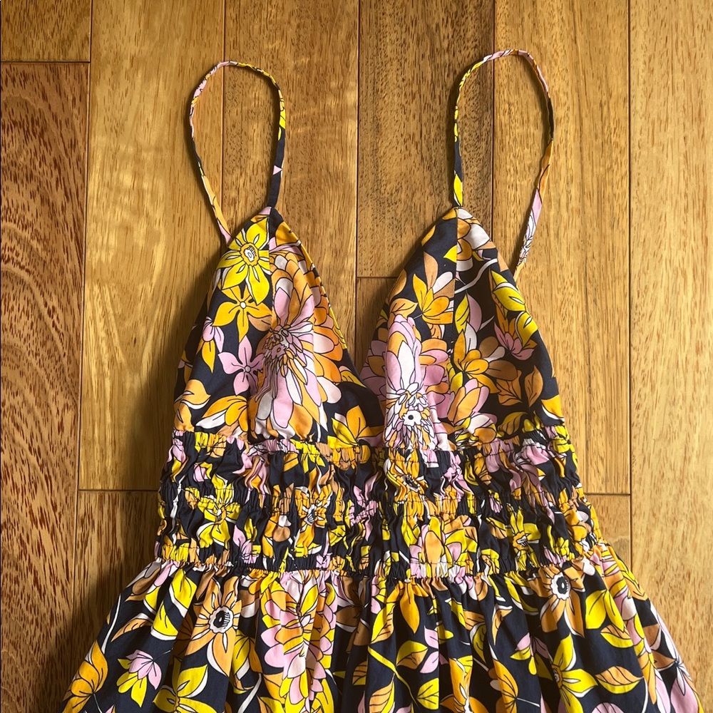 J Crew V-neck smocked-waist cotton poplin dress in dusk floral - Picture 3 of 8